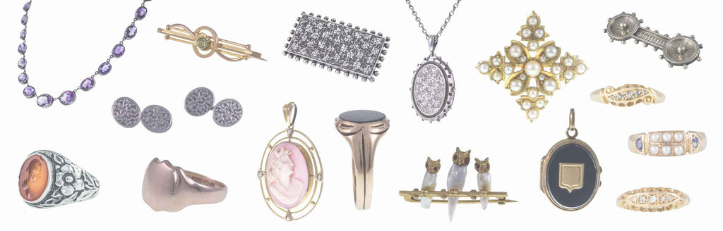 A Wonderful Selection of Antique Jewellery including Amethyst Necklace, Carnelian Ring, Silver Brooch, Silver Locket and Gold Locket