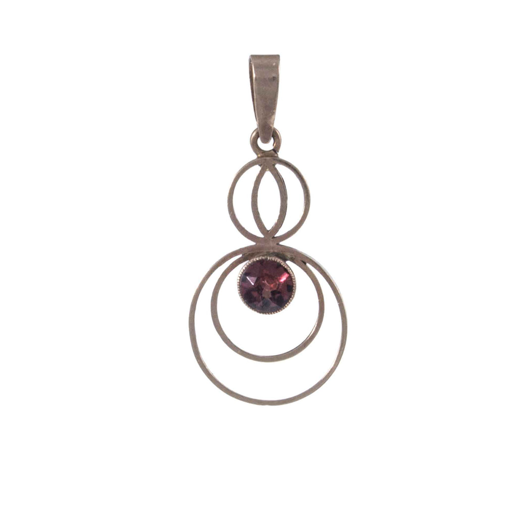 A Petite Art Deco 9ct Gold Garnet Circular Drop Pendant face on