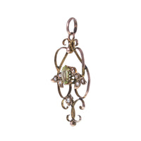 Edwardian 9ct Gold Peridot and Pearl Delicate Lavalier Pendant at an Angle