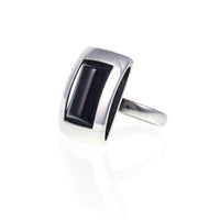 Vintage Minimalist Black Onyx 925 Silver Statement Ring