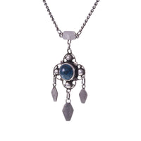 Arts and Crafts Silver and Blue Black Agate Stone Necklace at an Angle