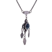 Arts and Crafts Silver and Blue Black Agate Stone Necklace facing Left