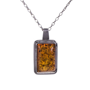 Modernist Vintage Imported Silver Amber Pendant and Chain Face On