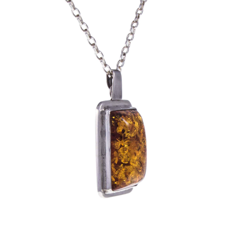 Modernist Vintage Imported Silver Amber Pendant and Chain Side View