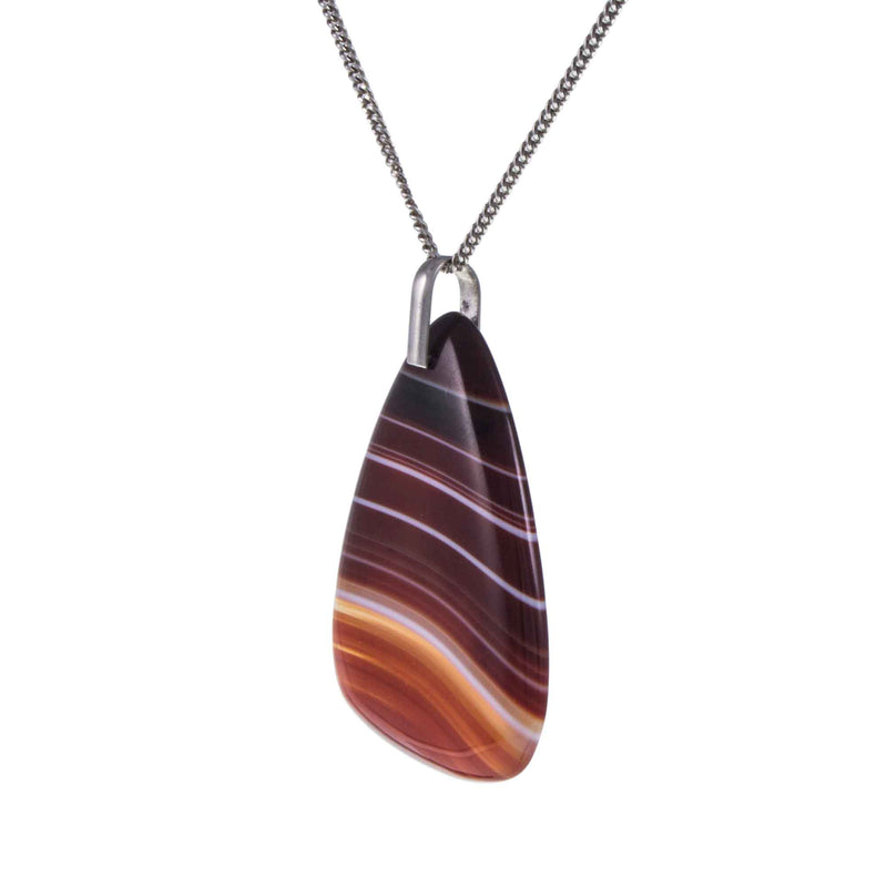 Vintage 925 Silver Polished Red Banded Agate Pendant and Chain at an Angle
