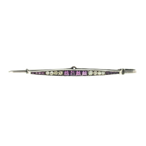 German Made Art Deco Silver Purple & Clear Paste Bar Brooch 01