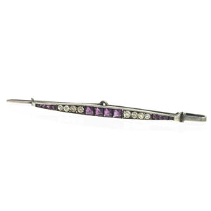 German Made Art Deco Silver Purple & Clear Paste Bar Brooch 03