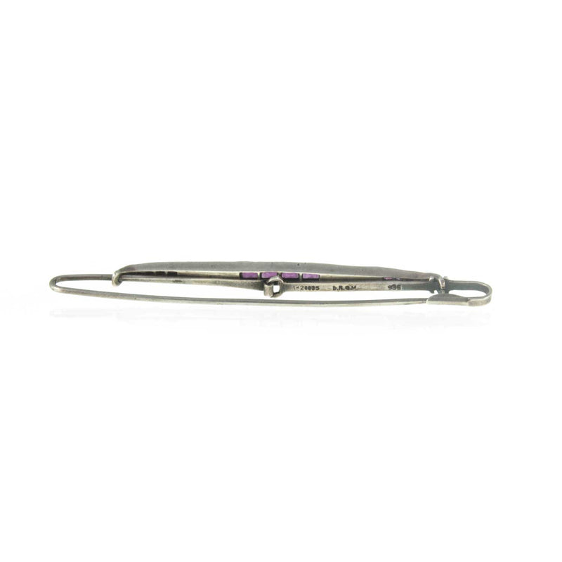 German Made Art Deco Silver Purple & Clear Paste Bar Brooch 05