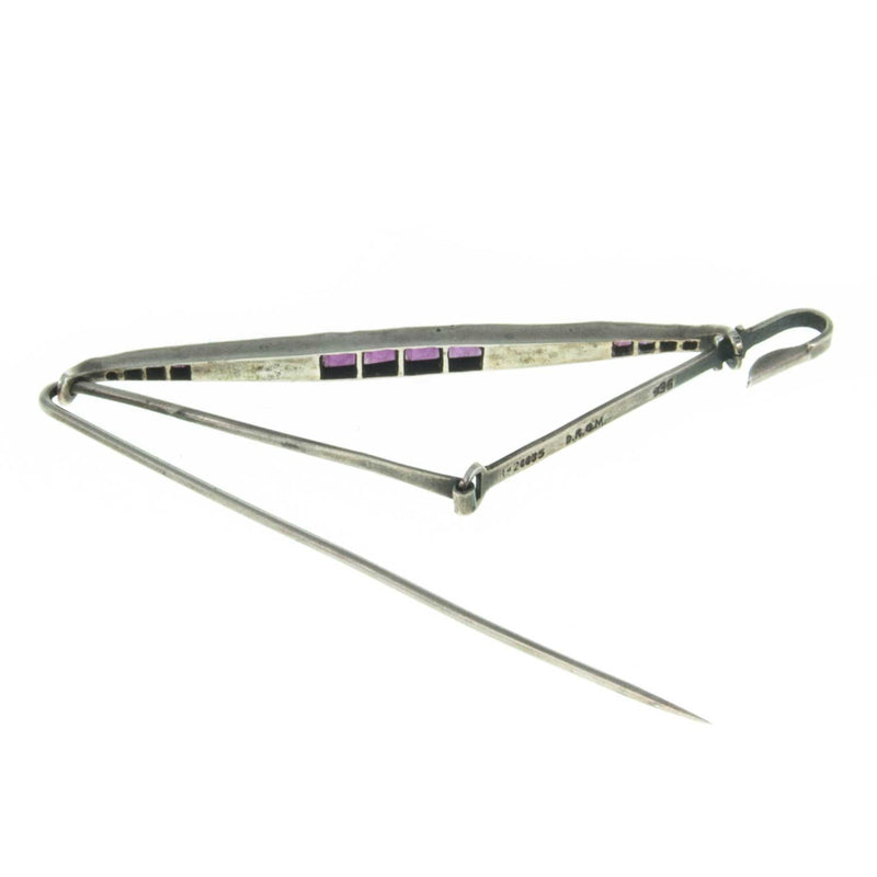 German Made Art Deco Silver Purple & Clear Paste Bar Brooch 07