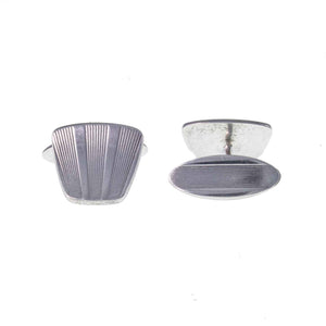 Vintage Silver Art Deco Engraved Cuff-Links . c1930 Back & Front