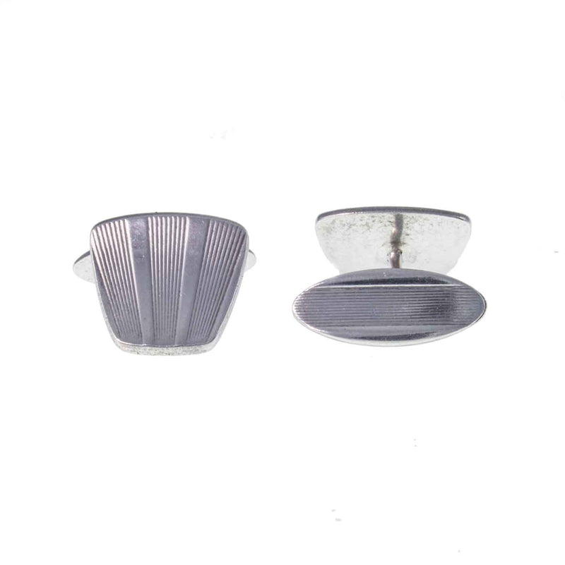 Vintage Silver Art Deco Engraved Cuff-Links . c1930 Back & Front