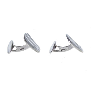Vintage Silver Art Deco Engraved Cuff-Links . c1930 Side View