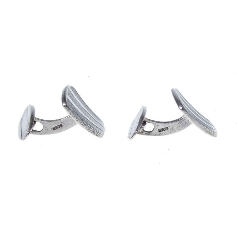 Vintage Silver Art Deco Engraved Cuff-Links . c1930 Side View