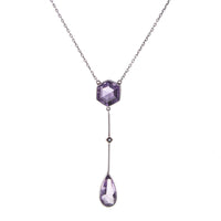 Antique Amethyst and Seed Pearl Silver Lavaliere Drop Necklace - Face On