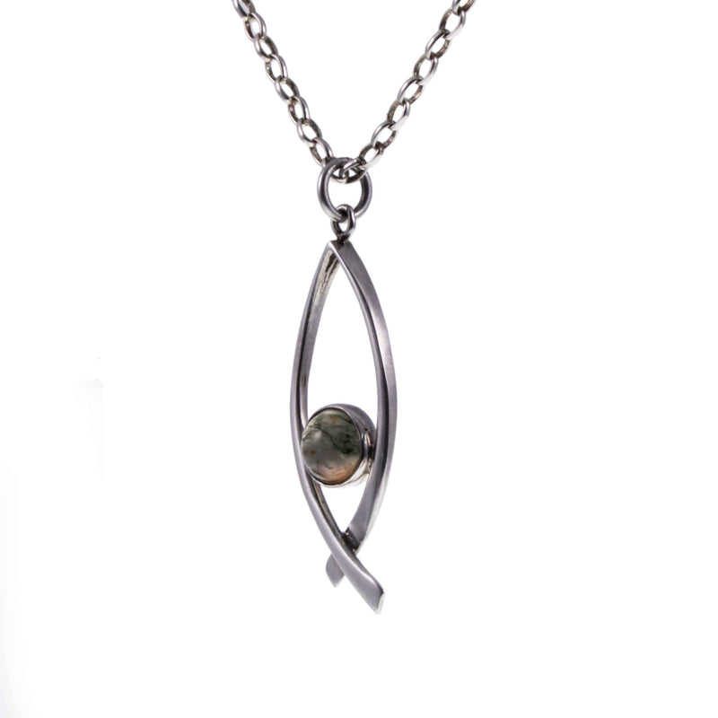 Vintage Sterling Silver Moss Agate Pendant by Malcolm Gray