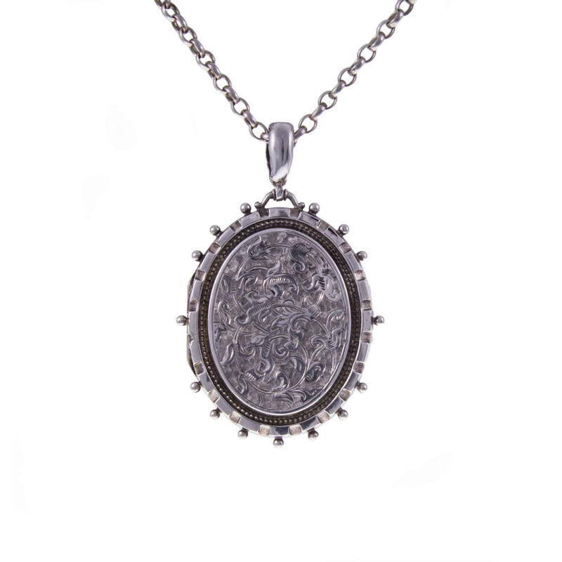 Large Victorian Engraved Silver Oval Locket Face On