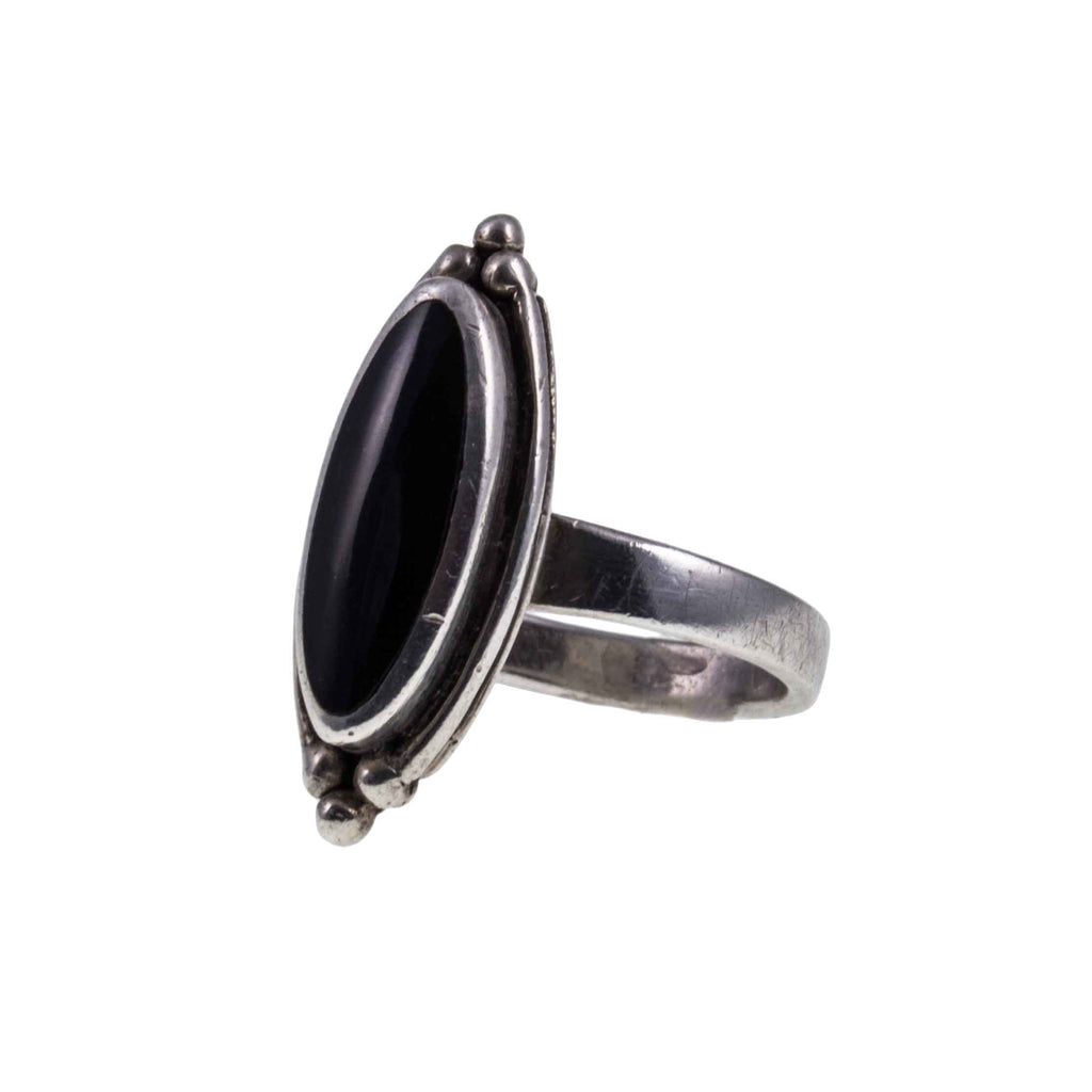 Vintage Boho Style Black Onyx Silver Ring