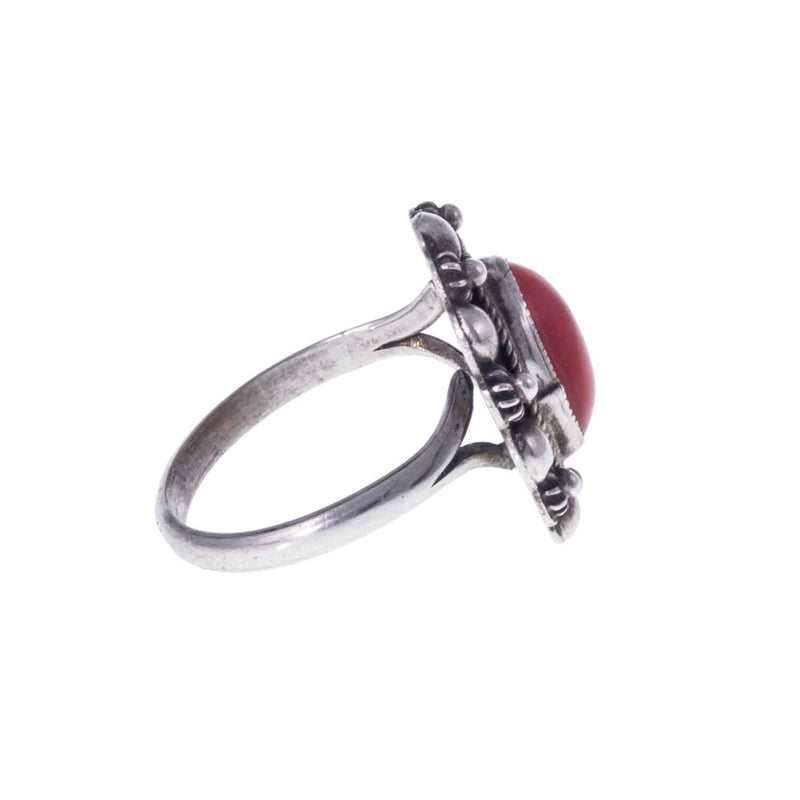 Boho Style Vintage Silver & Coral Ring - Side View