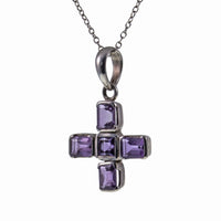 Vintage Amethyst Set Silver Greek Cross with Chain