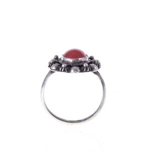 Boho Style Vintage Silver & Coral Ring Profile