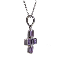 Side View of Vintage Amethyst Set Silver Greek Cross with Chain