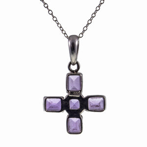 Back of Vintage Amethyst Set Silver Greek Cross with Chain