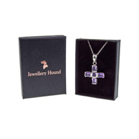 Vintage Amethyst Set Silver Greek Cross with Chain in Jewellery Hound Gift Box