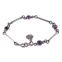 Dainty Cabochon Amethyst Silver Bracelet with Silver Shell Charm
