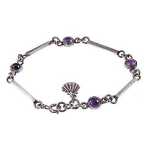 Dainty Cabochon Amethyst Silver Bracelet with Silver Shell Charm