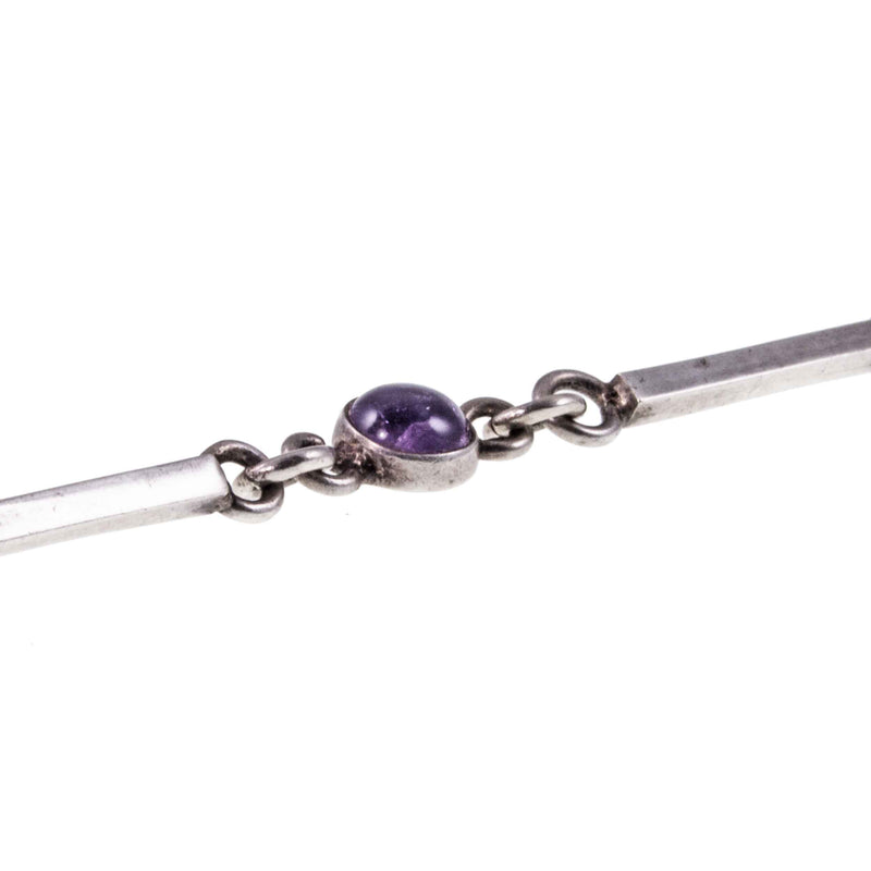 Dainty Cabochon Amethyst Silver Bracelet with Silver Shell Charm