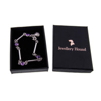 Dainty Cabochon Amethyst Silver Bracelet with Silver Shell Charm in Jewellery Hound Box