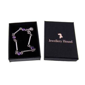 Dainty Cabochon Amethyst Silver Bracelet with Silver Shell Charm in Jewellery Hound Box