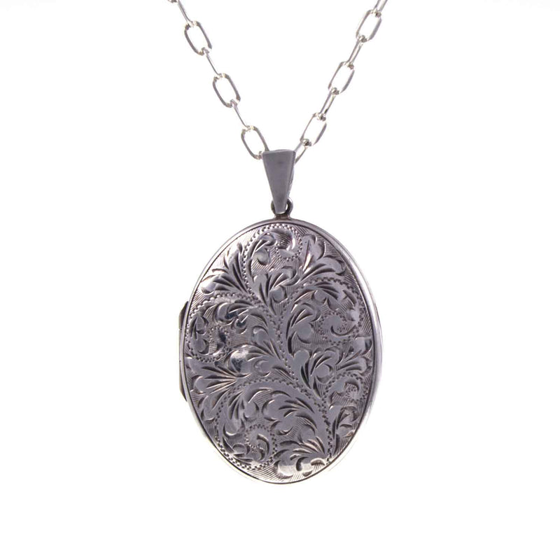 Vintage Engraved Silver Oval Locket - Face On - Jewellery Hound 