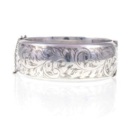 Vintage Sterling Silver Engraved Hinged Bangle - 1957