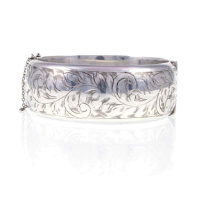 Vintage Sterling Silver Engraved Hinged Bangle - 1957