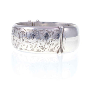 Vintage Sterling Silver Engraved Hinged Bangle - 1957 - Jewellery Hound