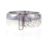 Vintage Sterling Silver Engraved Hinged Bangle - 1957 - Hinge
