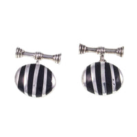 Vintage Solid Silver & Onyx Striped Cuff Links - Jewelleryhound