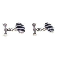 Vintage Solid Silver & Onyx Striped Cuff Links - Side