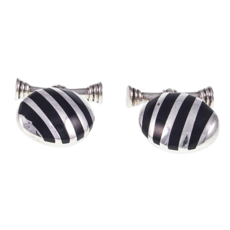 Vintage Solid Silver & Onyx Striped Cuff Links