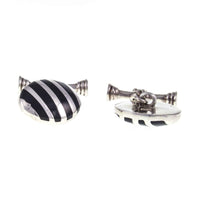 Vintage Solid Silver & Onyx Striped Cuff Links Flat