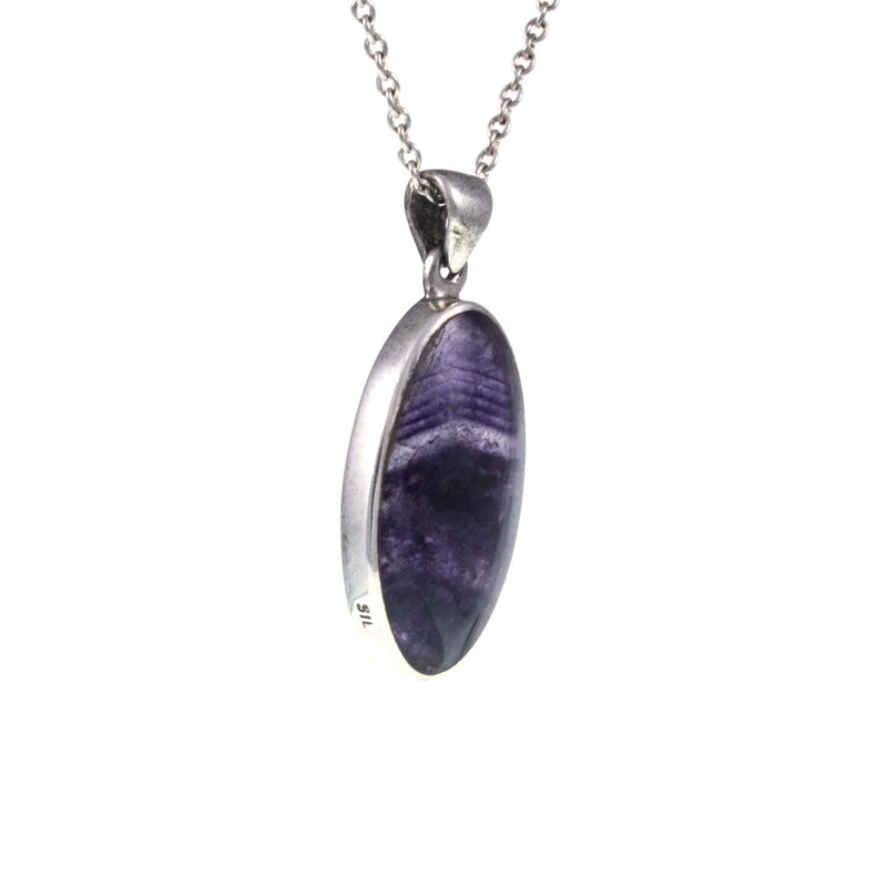 Vintage Blue John Oval Silver Pendant at an Angle
