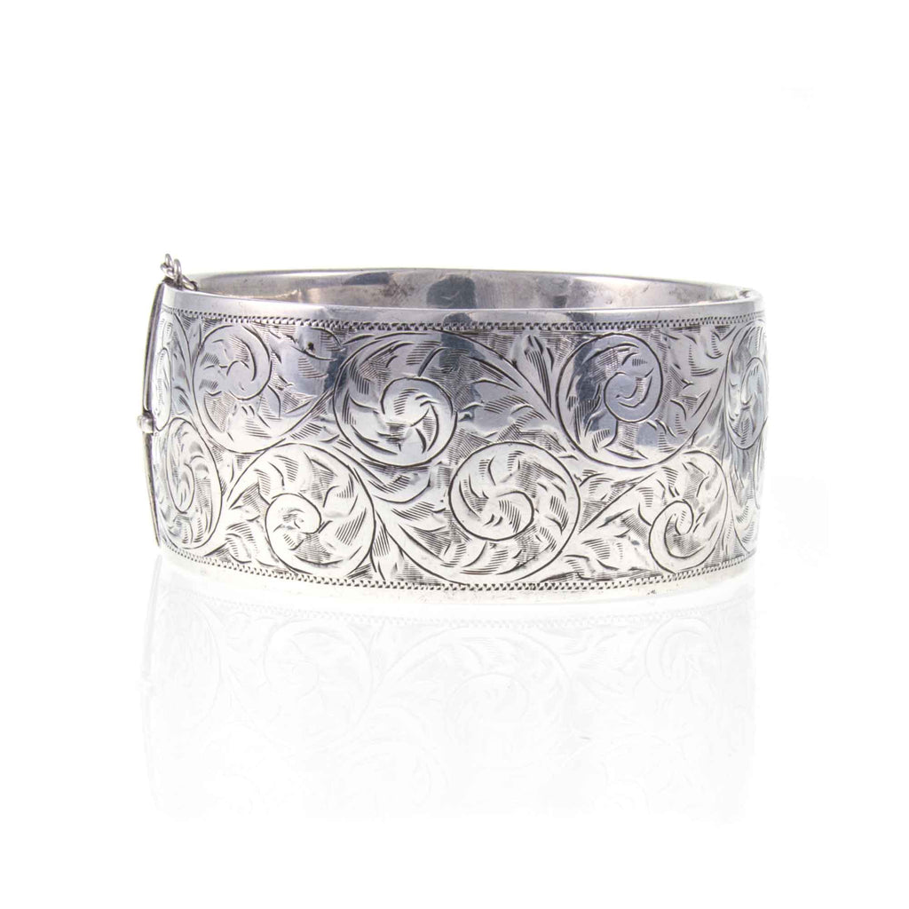 Vintage Sterling Silver Engraved Bangle - Jewellery Hound