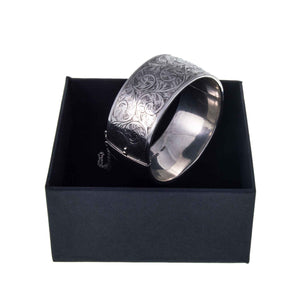 Vintage Sterling Silver Engraved Bangle - Jewellery Hound Boxed