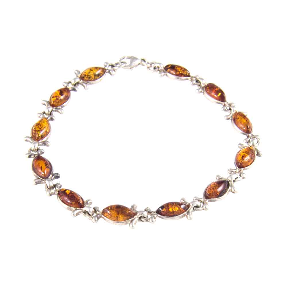 Vintage European Silver Baltic Amber Linked Bracelet