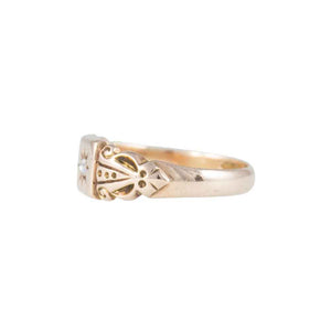 Side on View of Dainty Antique 9ct Rose Gold Star Set Diamond Signet Ring