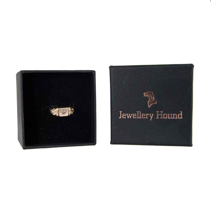 Boxed Dainty Antique 9ct Rose Gold Star Set Diamond Signet Ring