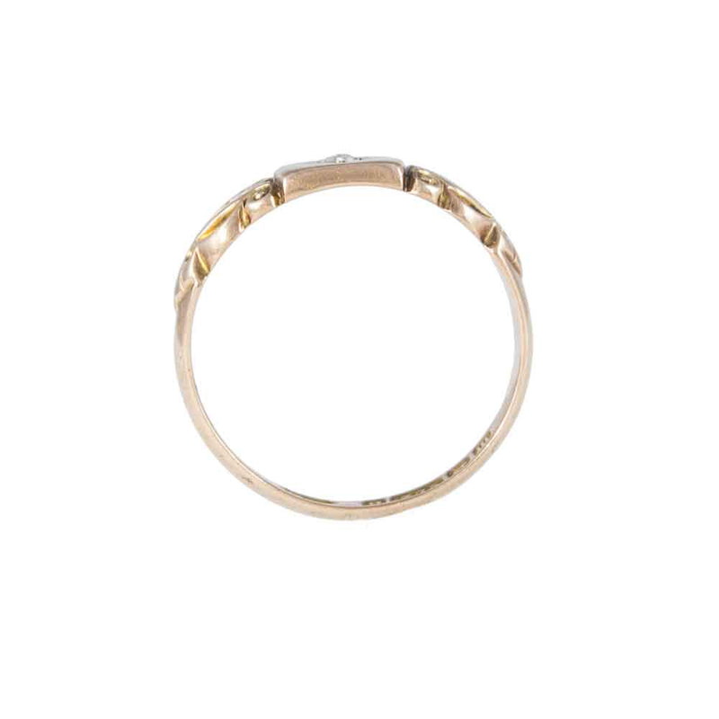 Flat View Dainty Antique 9ct Rose Gold Star Set Diamond Signet Ring