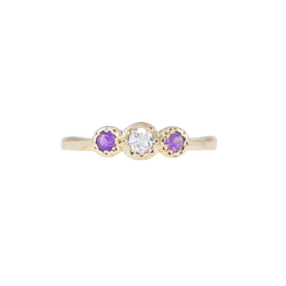 Vintage Amethyst and Diamond Three Stone Ring