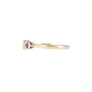 Side View of Vintage Amethyst and Diamond Three Stone Ring